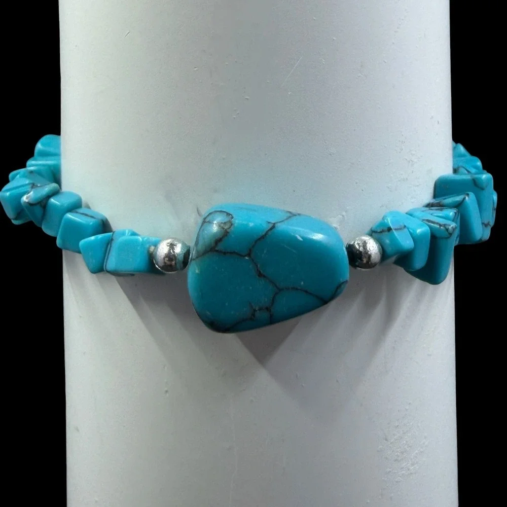 Vintage Southwestern Turquoise Drop Earrings‎ & Stretch Bracelet  Boho Festival